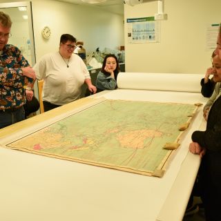 One of the Asia Pacific maps in the laboratory being discussed with students