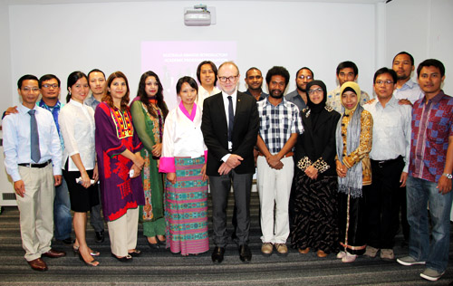 Group photo of Australia awards' recipients with Vice-Chancellor Stephen Parker