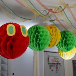 very hungry caterpillar display hanging from ceiling