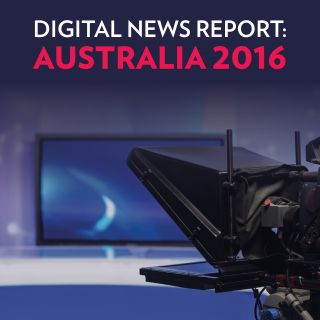 Title page of the Digital News Report: Australia 2016 features a television studio camera and set
