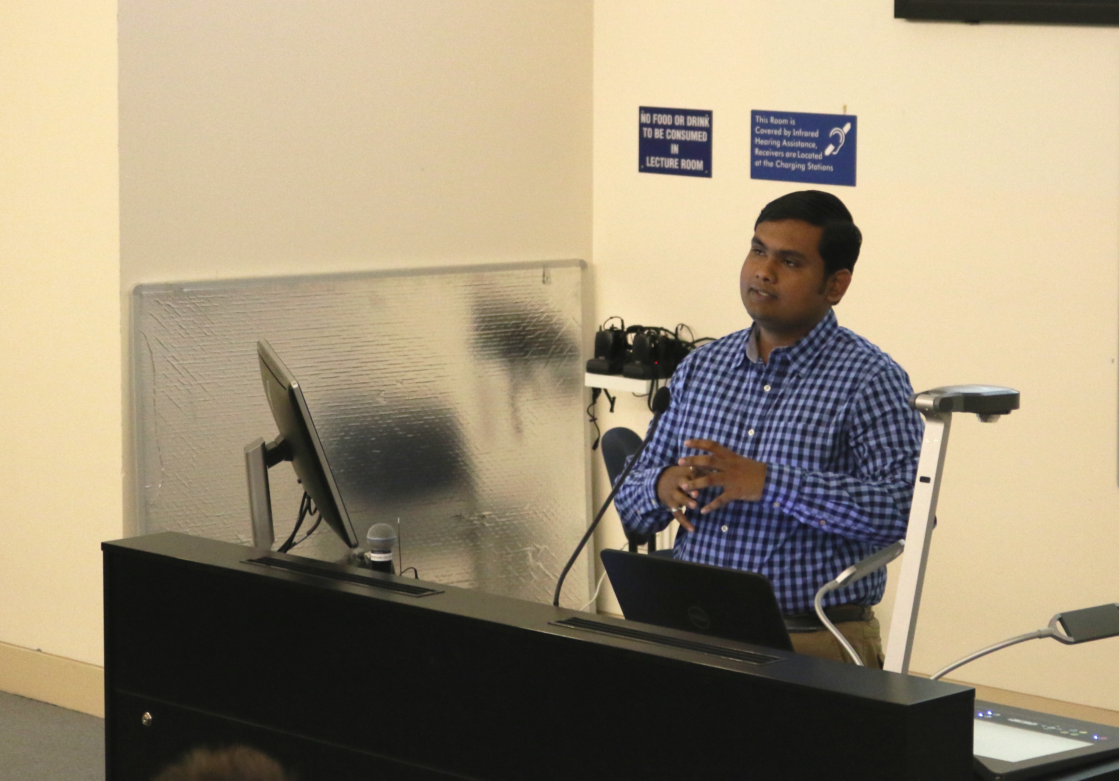 Kiran Wagh delivers his WRS presentation in a UC lecture theatre