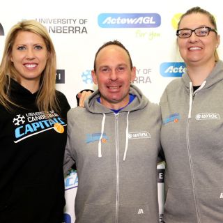 University of Canberra Capitals assistant coaches Carly Wilson and Peta Sinclair with head coach Paul Goriss. 
