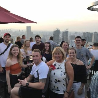 Greg Bullock (far left) and some of his fellow international interns from the University of Canberra, enjoying a rooftop view in Singapore.