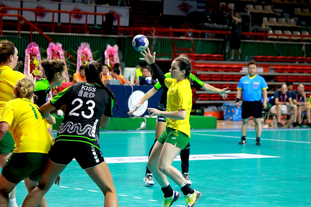 Freya Brent in action in a game of European Handball