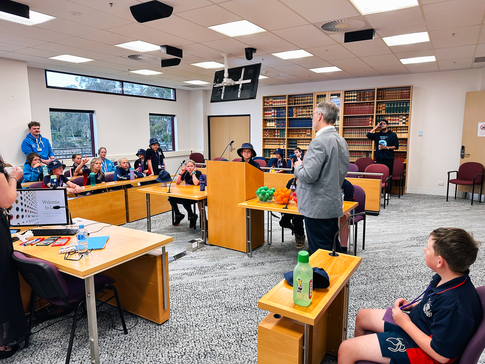 Delegate Public School students test out the UC moot court