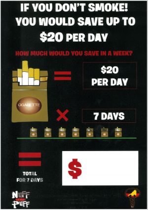 A poster with the heading If you don't smoke you would save up to $20 per day
