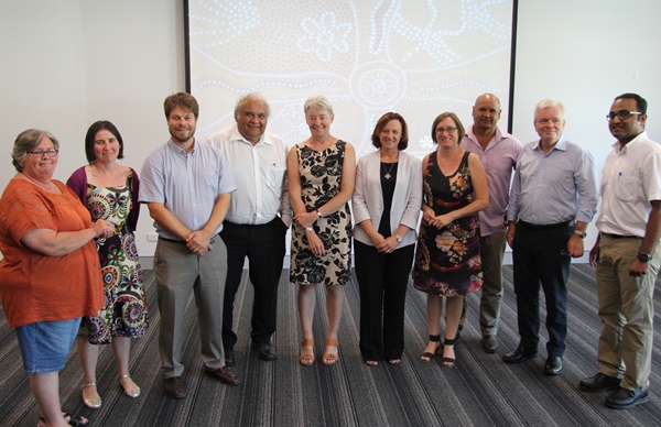 The recipients of UC CIRI's first round of Indigenous Research Grants along with University of Canberra Chancellor Professor Tom Calma and Deputy Vice-Chancellor Research, Professor Frances Shannon