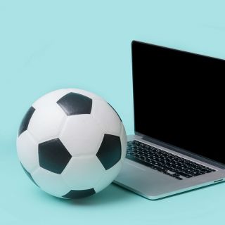 soccer ball and laptop