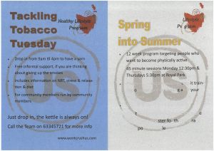 Brochure with heading Tackling Tobacco Tuesday; Spring into summer