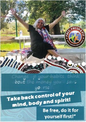 A poster with a woman which says Change up your habits, think about the money you'll safe yourself. Take back control of your mind, body and spirit! Be free, do it for yourself first!