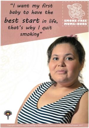 A poster with a woman which says I want my first baby to have the best start in life, that's why I quit smoking