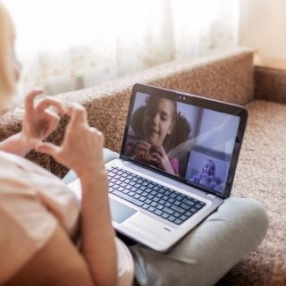 Old lady facetiming granddaughter