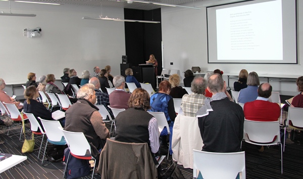 Around 50 people attended the UC Inspire Centre to hear Lisa Jacobson speak and read poetry about the Black Saturday Bushfires.
