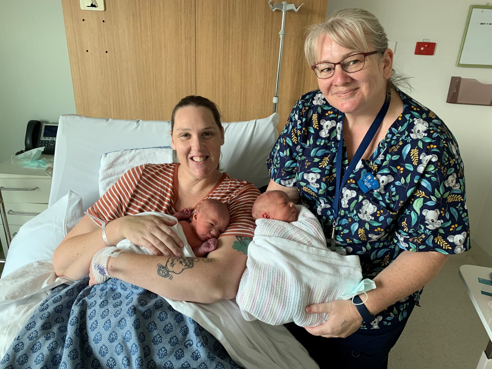 Kylie with Samantha and newborn twins