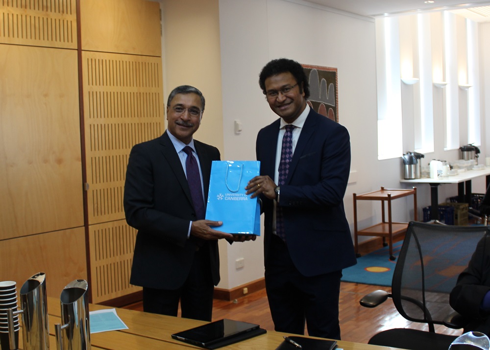 From left: University of Canberra Vice Chancellor and President Professor Deep Saini and Fiji High Commissioner to Australia, His Excellency Mr Luke Daunivalu. Photo: Frank Guo.