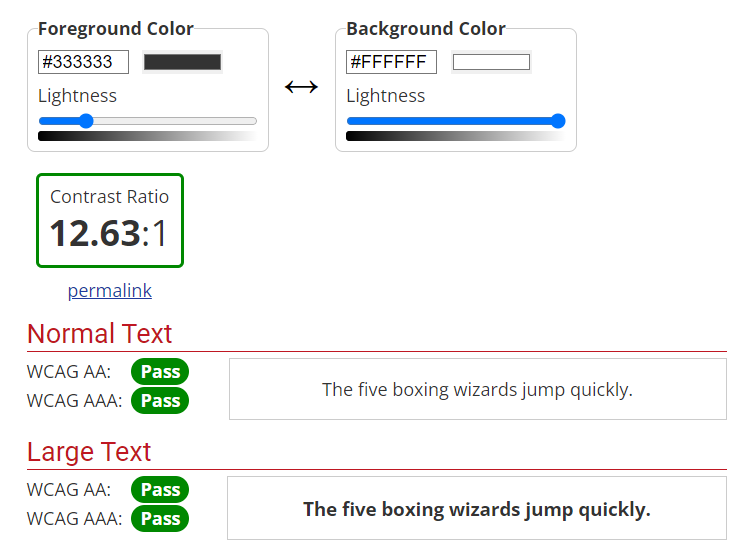 Example of a contrast checker website