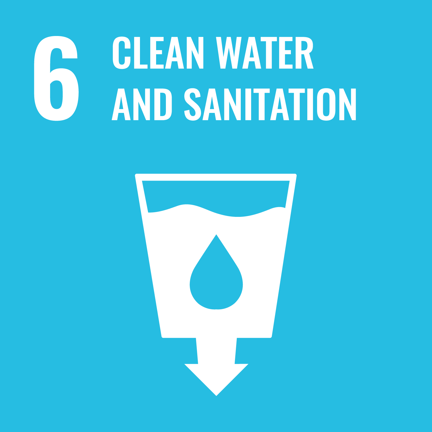 A blue background with a white sign and a drop of water
