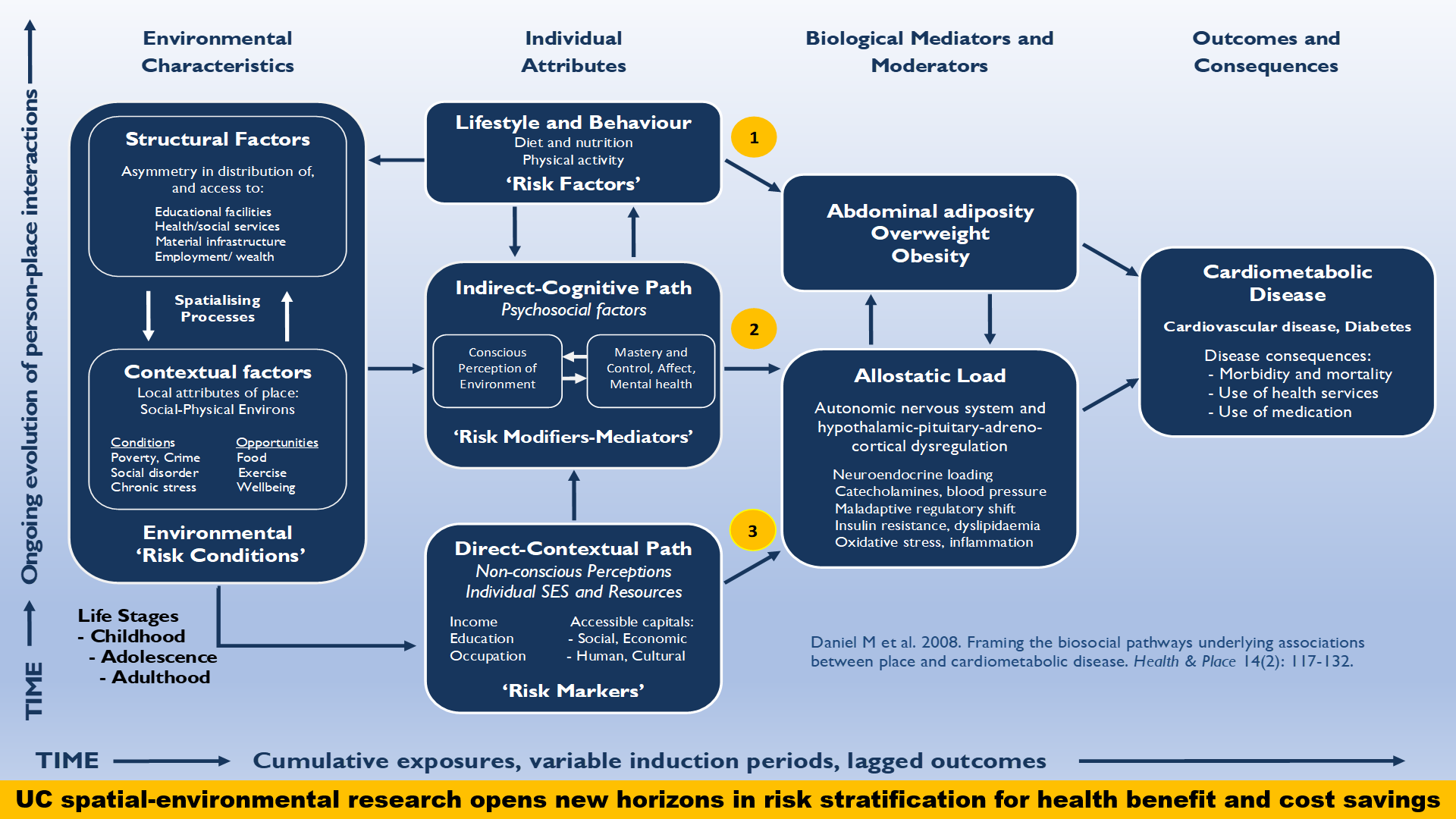 Picture framing the biosocial pathways underlying associations between place and cardiometabolic disease