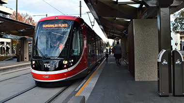 Light rail in Canberra City at a station