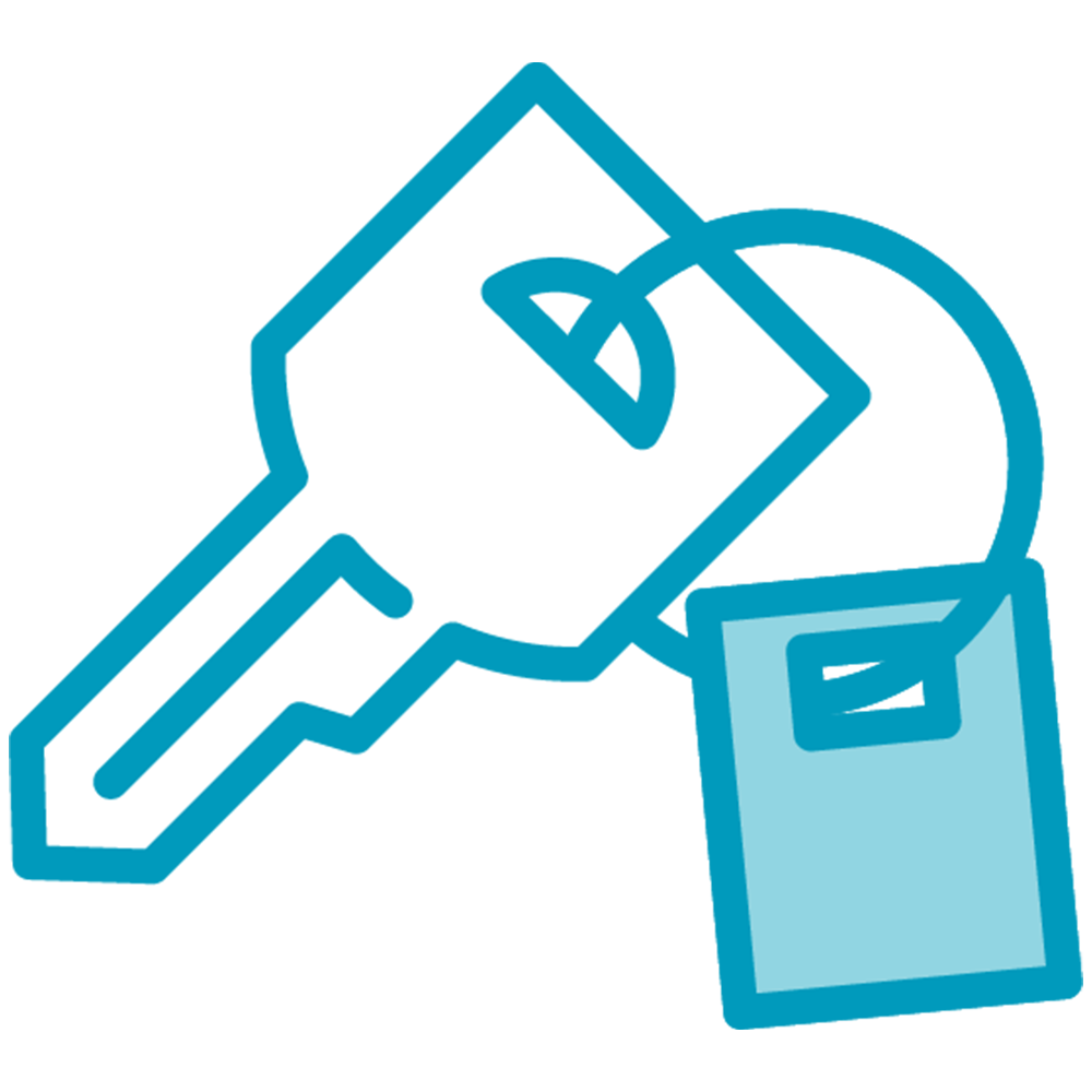 A blue icon of a key and key ring
