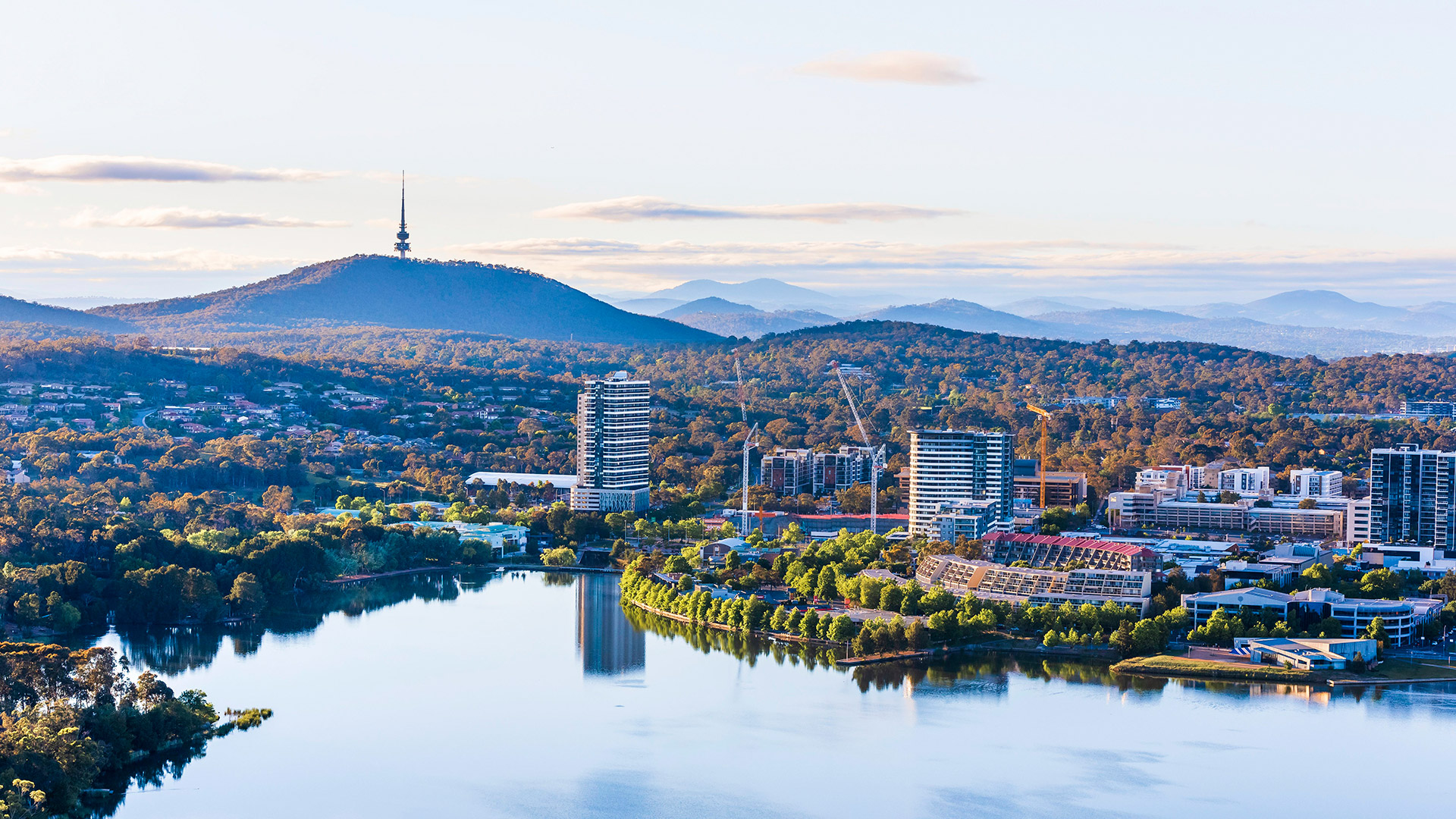 Belconnen and Lake Ginninderra with Telstra tower in the background